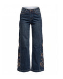 Jeans de tiro alto con bordado de flores en los laterales - Tantra Spain