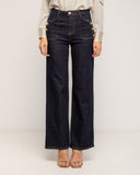 Jeans rectos de tiro alto  con bolsillos frontales y detalle de botones dorados - Tantra Spain