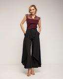 Pantalon fluido de tiro alto con sobrecapa a los lados y bolsillos laterales - Tantra Spain