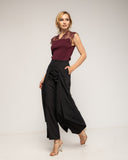 Pantalon fluido de tiro alto con sobrecapa a los lados y bolsillos laterales - Tantra Spain
