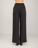High-waisted straight-leg dress pants, with pleats and side pockets. Faux back pocket