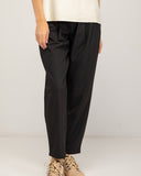 High-waisted straight-leg dress pants with waist pleats, belt loops, side pockets, and a back pocket with a button and flap