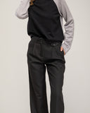 Straight-leg dress pants with pleats, flat front, two front pockets and two back pockets, one faux