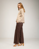 Faux suede straight-leg trousers with a high waist and side pockets