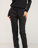 Fitted black dress pants with side pockets and faux back pockets