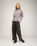Straight-leg dress pants with a wide hem, side pockets, and faux back pockets