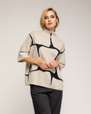 Jersey de punto fino estampado geometrico con manga francesa y detalle de boton - Tantra Spain