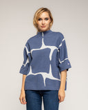 Jersey de punto fino estampado geometrico con manga francesa y detalle de boton - Tantra Spain