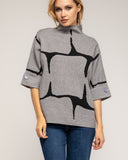 Jersey de punto fino estampado geometrico con manga francesa y detalle de boton - Tantra Spain