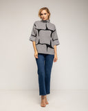 Jersey de punto fino estampado geometrico con manga francesa y detalle de boton - Tantra Spain