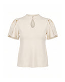 Jersey de punto fino con pliegues en los hombros  y cuello con apertura con boton - Tantra Spain