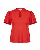 Jersey de punto fino con pliegues en los hombros  y cuello con apertura con boton - Tantra Spain