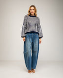 Chunky knit sweater with oversized striped wool