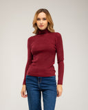 Jersey de punto fino con lana, con cuello vuelto y acanalado