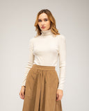 Jersey de punto fino con lana, con cuello vuelto y acanalado