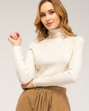 Jersey de punto fino con lana, con cuello vuelto y acanalado