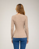 Fine-knit wool sweater with crew neck and ribbed detailing
