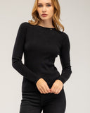 Fine-knit wool sweater with crew neck and ribbed detailing