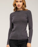 Fine-knit wool sweater with crew neck and ribbed detailing