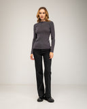 Fine-knit wool sweater with crew neck and ribbed detailing