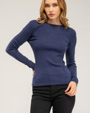 Fine-knit wool sweater with crew neck and ribbed detailing