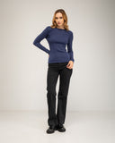 Fine-knit wool sweater with crew neck and ribbed detailing
