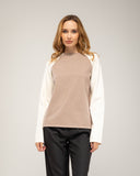 Jesey de punto fino bicolor con cuello redondo, oversize y manga larga
