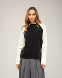 Jesey de punto fino bicolor con cuello redondo, oversize y manga larga