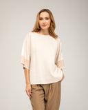 Jersey de punto fino oversize con manga francesa y detalle de rayas en la manga
