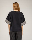 Oversized fine-knit sweater with half sleeves and stripe detail on the sleeve
