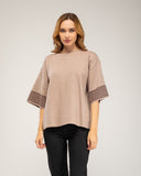 Oversized fine-knit sweater with half sleeves and stripe detail on the sleeve