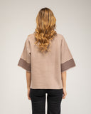 Oversized fine-knit sweater with half sleeves and stripe detail on the sleeve