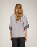 Oversized fine-knit sweater with half sleeves and stripe detail on the sleeve