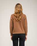 Knitted sweater with a crew neck and embroidered flowers on the chest, neckline and hem