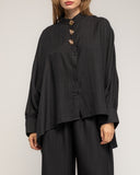 Set de pantalón con cintura elástica y camisa de manga murciélago, estilo oversize con botones dorados - Tantra Spain