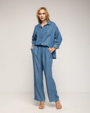 Set de pantalón de tencel  con cintura elástica en la parte de atrás  y camisa con bolsillo  - Tantra Spain