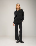 Knit pants and jacket set with button closure and pants with front pockets