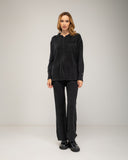 Knit pants and jacket set with button closure and pants with front pockets
