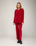 Set de pantalon y chaqueta de punto con cierre de botones y pantalón con bolsillos frontales