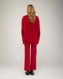 Knit pants and jacket set with button closure and pants with front pockets