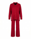 Knit pants and jacket set with button closure and pants with front pockets