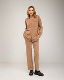 Knit pants and jacket set with button closure and pants with front pockets
