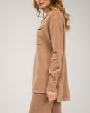 Knit pants and jacket set with button closure and pants with front pockets