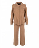 Knit pants and jacket set with button closure and pants with front pockets