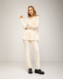 Set de pantalon y chaqueta de punto con cierre de botones y pantalón con bolsillos frontales