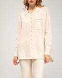 Knit pants and jacket set with button closure and pants with front pockets