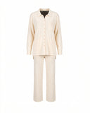 Knit pants and jacket set with button closure and pants with front pockets