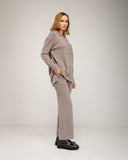 Knit pants and jacket set with button closure and pants with front pockets