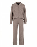 Knit pants and jacket set with button closure and pants with front pockets