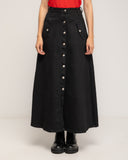 Falda denim midi, corte A, con cierre de botones y bolsillos laterales con botones - Tantra Spain